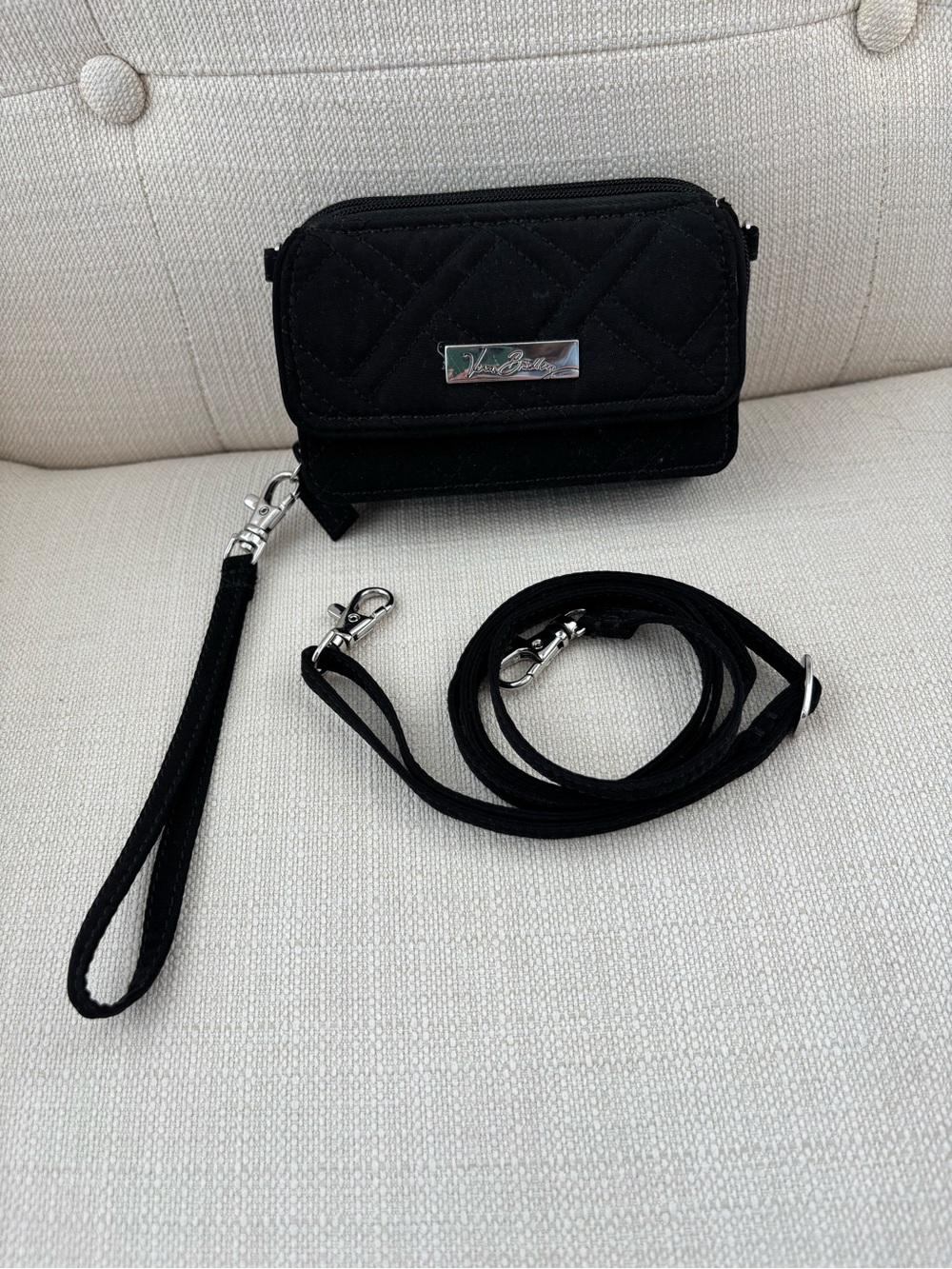 Vera Bradley Black Quilted Wallet Wristlet with Strap